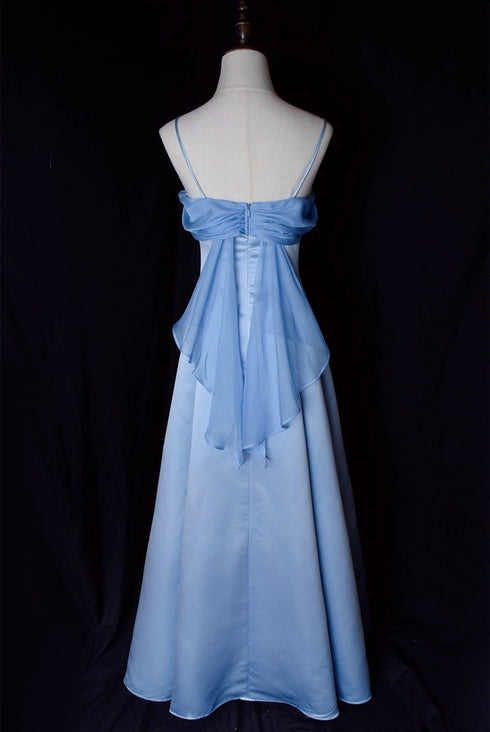 Blue Satin Guest Dress - Light Blue Evening Dress with Bow Plus Size